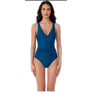 BCA by Rebecca Virtue Tori Coral Twist One Piece Plunge Swimsuit Size Large